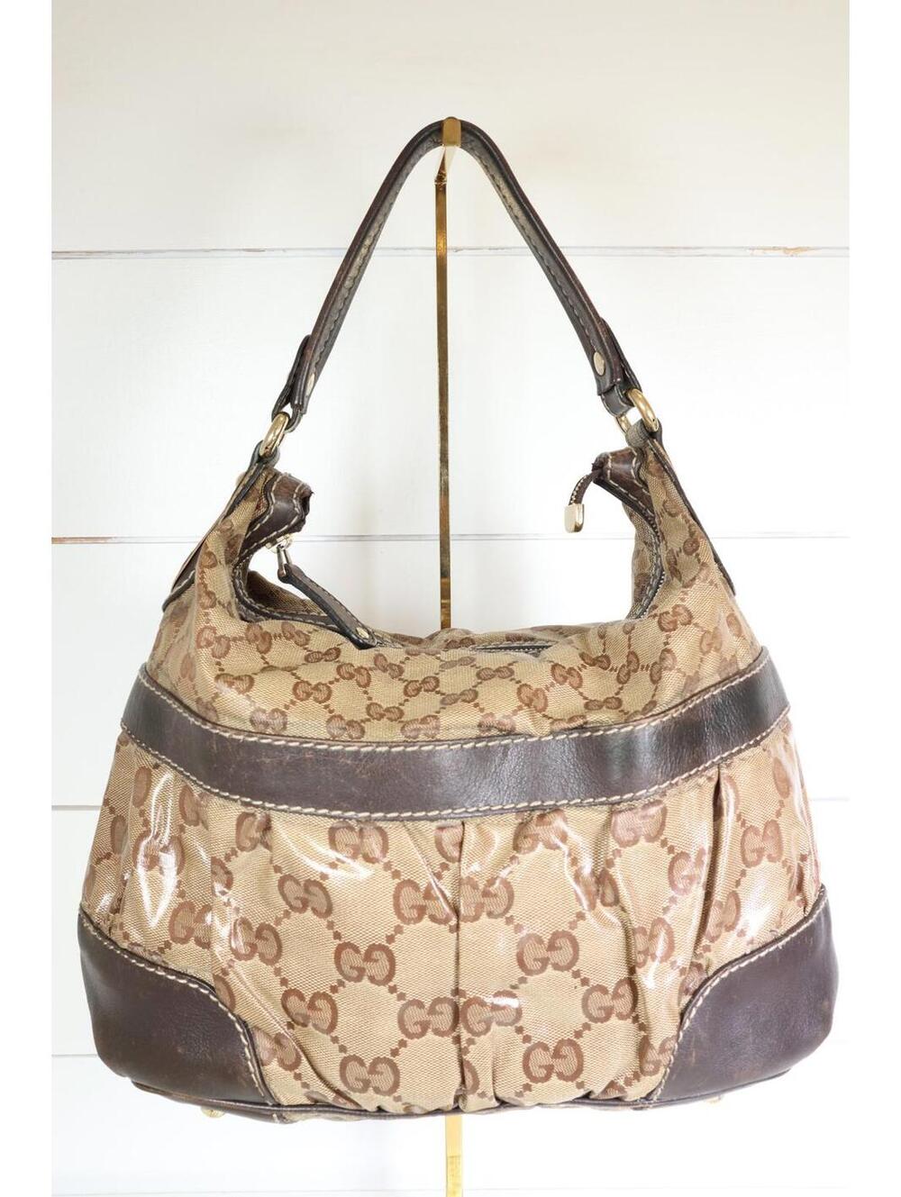 Gucci GG Crystal Coated Canvas Shoulder Bag in Beige and Brown
